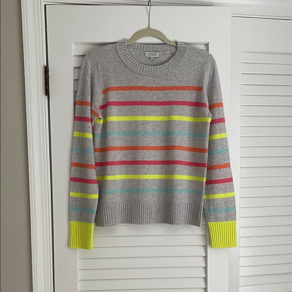 Kinross Cashmere Colorful Striped Crew Neck Sweater